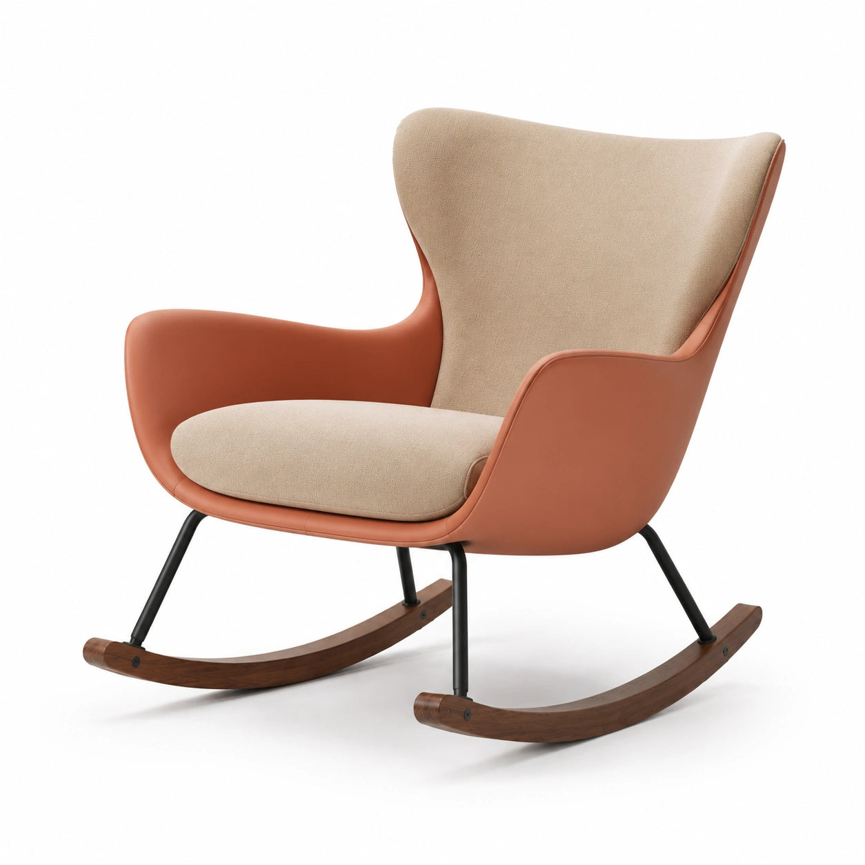 Schaukelstuhl aus Stoff und Kunstleder Beige/Braun