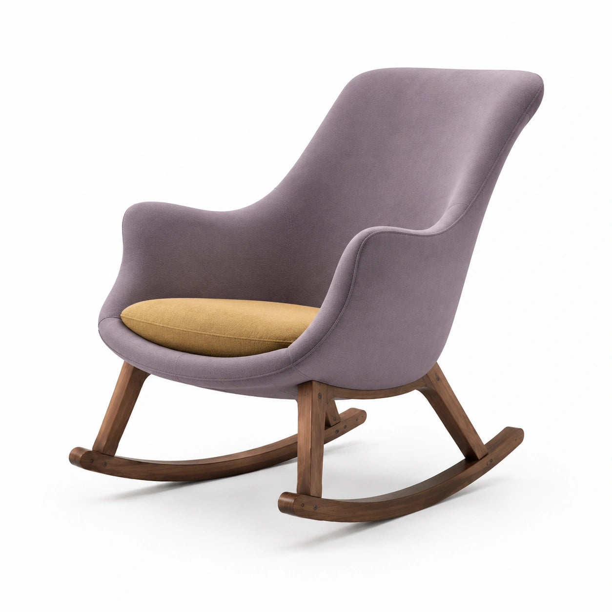 Schaukelstuhl Holz Stoff Lila und Beige