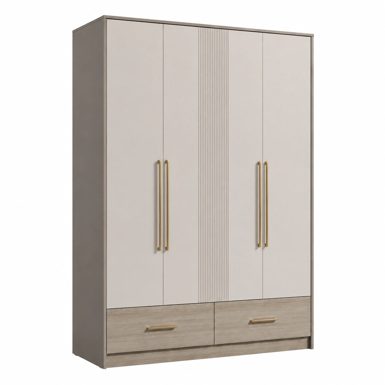 4-türiger Kleiderschrank mit 2 Schubladen aus Holzwerkstoff in Beige