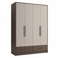 Kleiderschrank mit 4 Türen und 2 Schubladen in MDF Holz Braun/Beige 200cm Höhe