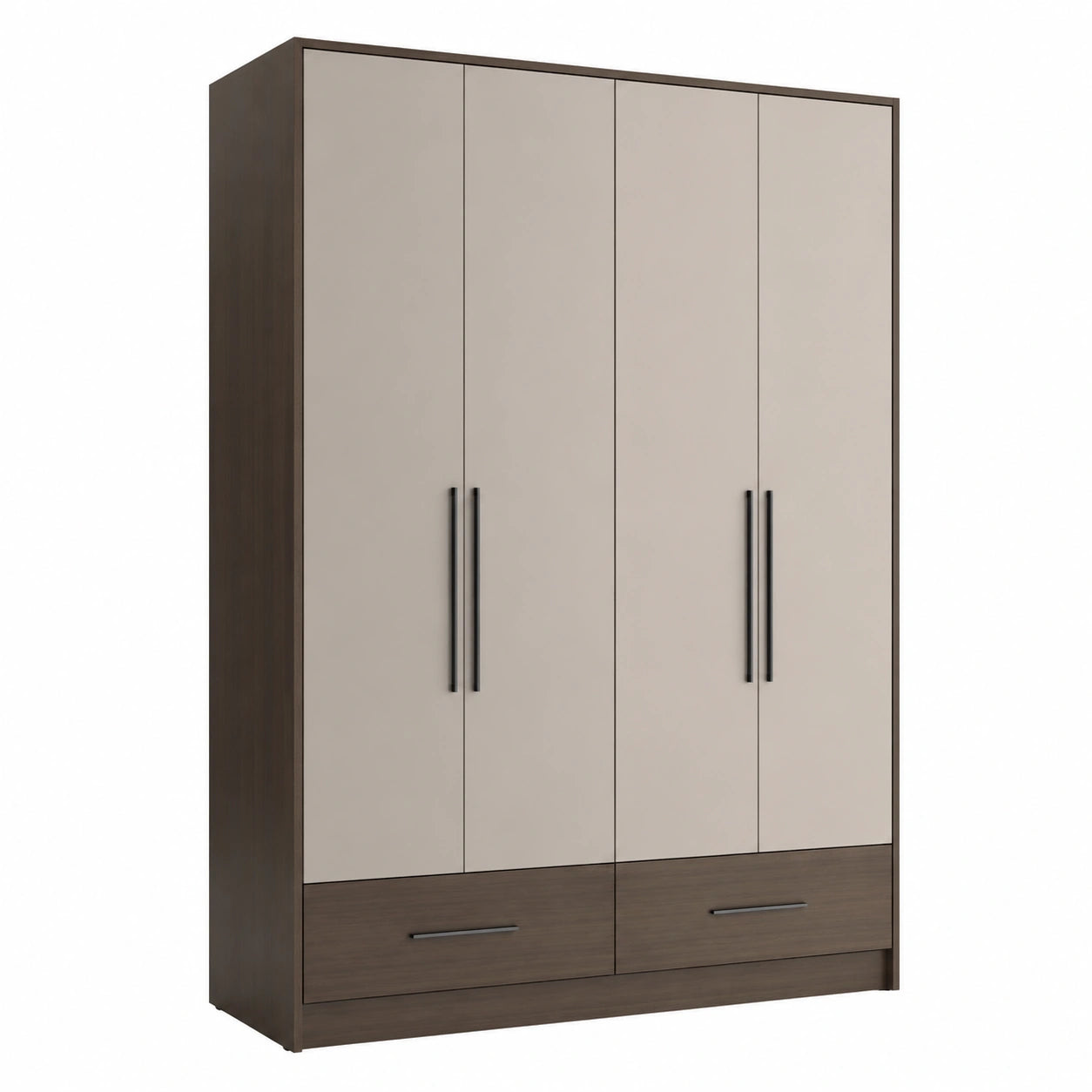 Kleiderschrank mit 4 Türen und 2 Schubladen in MDF Holz Braun/Beige 200cm Höhe