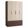 Kleiderschrank 4-türig mit Schubladen Holz MDF Beige/Braun
