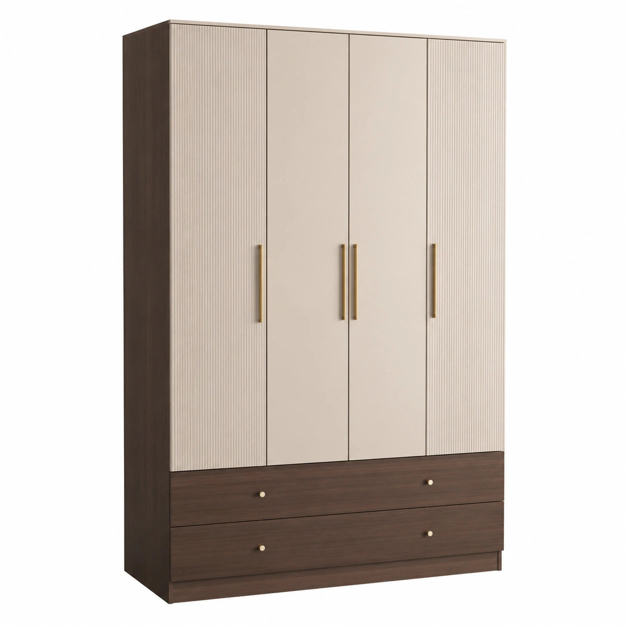 Kleiderschrank 4-türig mit Schubladen Holz MDF Beige/Braun
