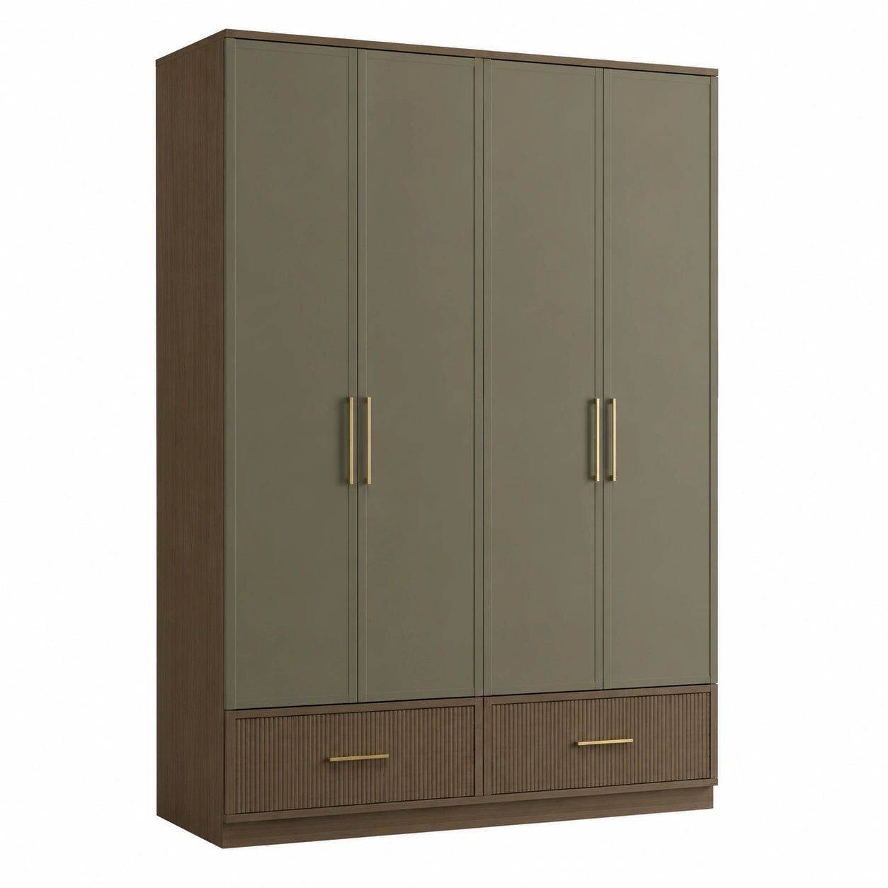Drehtürenschrank mit 3 Türen und 2 Schubladen aus Massivholz und Metallgriffen, 200cm Höhe x 150cm Breite x 60cm Tiefe