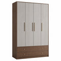 Kleiderschrank mit 4 Türen und 2 Schubladen, Holz, Braun/Beige