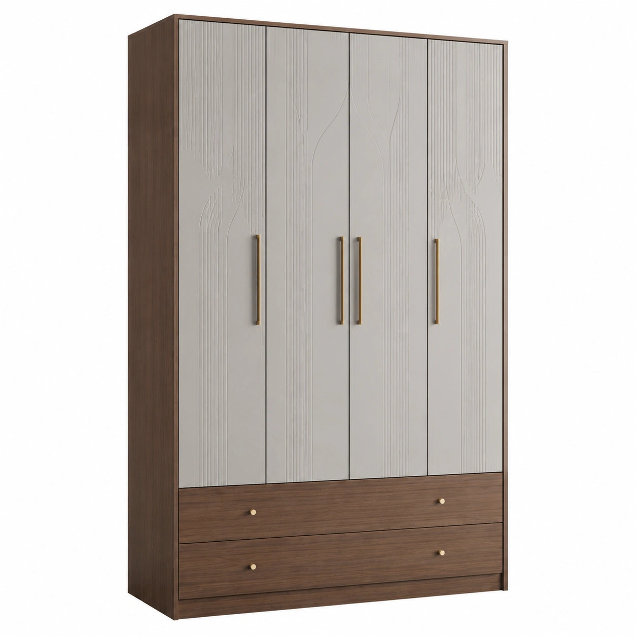 Kleiderschrank mit 4 Türen und 2 Schubladen, Holz, Braun/Beige