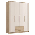 Kleiderschrank Holzoptik Weiß Beige 4 Türen 2 Schubladen