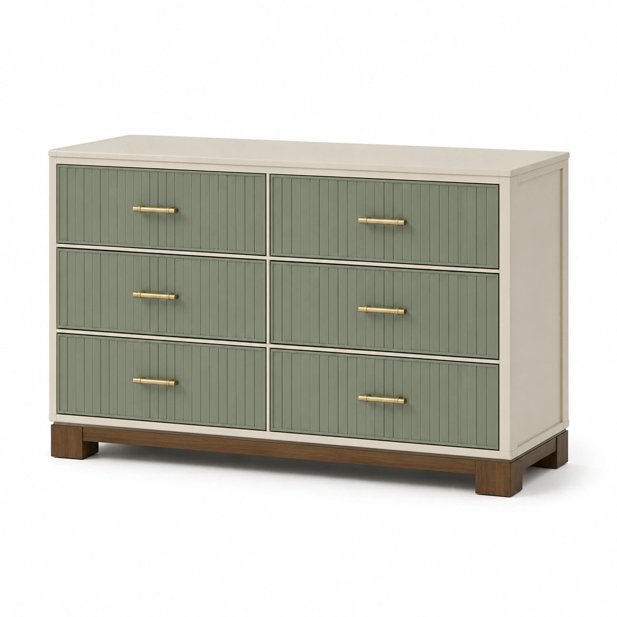 Holzkommode mit 6 Schubladen, Creme/Grün