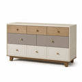 Kommode mit 6 Schubladen aus Holz und MDF in Beige, Braun und Grau