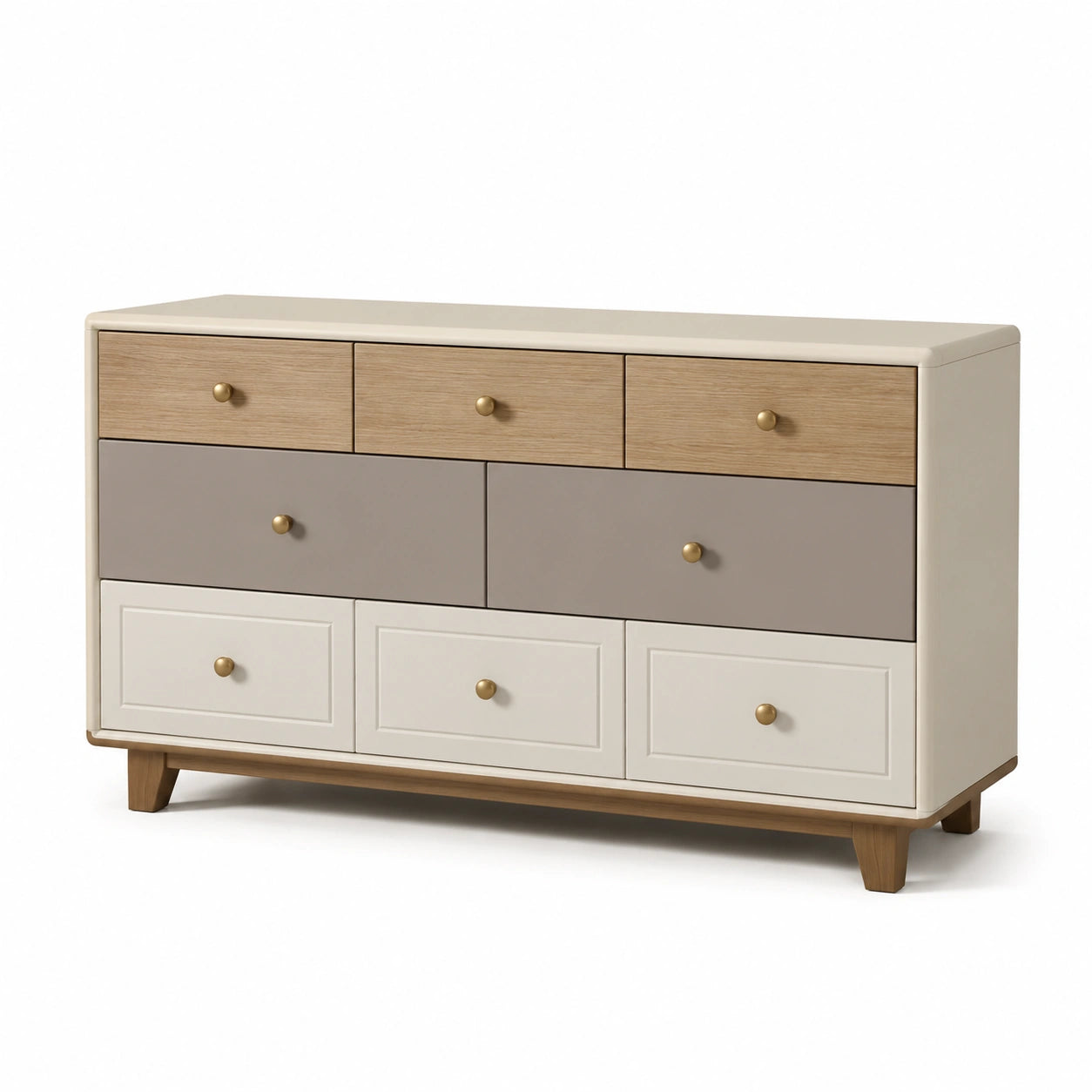 Kommode mit 6 Schubladen aus Holz und MDF in Beige, Braun und Grau