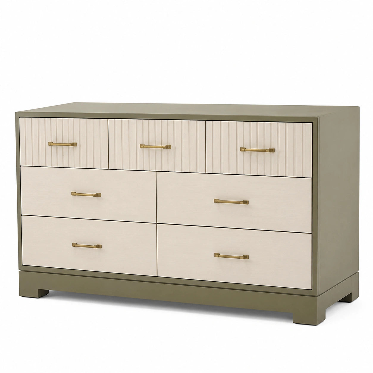 Kommode mit 6 Schubladen aus MDF und Metallgriffen in Beige/Grün