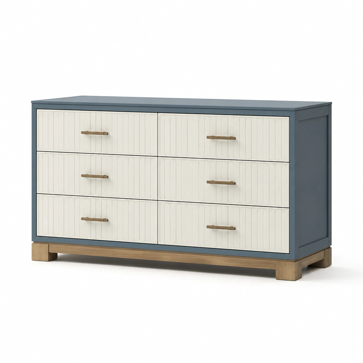 Holzkommode mit 6 Schubladen Blau und Weiß