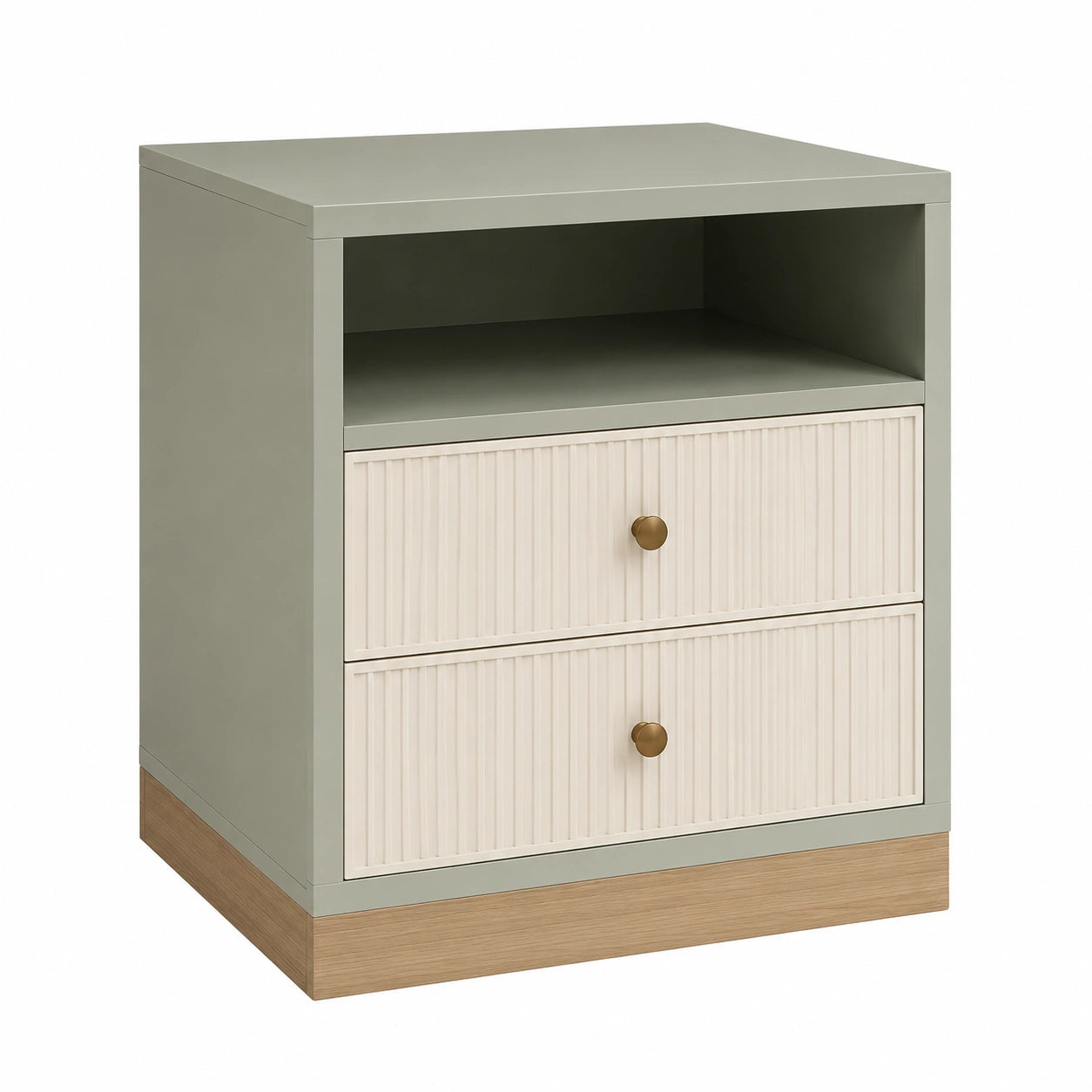 MDF Nachttisch mit 2 Schubladen und offenem Fach Grau/Beige