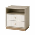 Holz Nachttisch mit Zwei Schubladen Beige 40x30x50cm