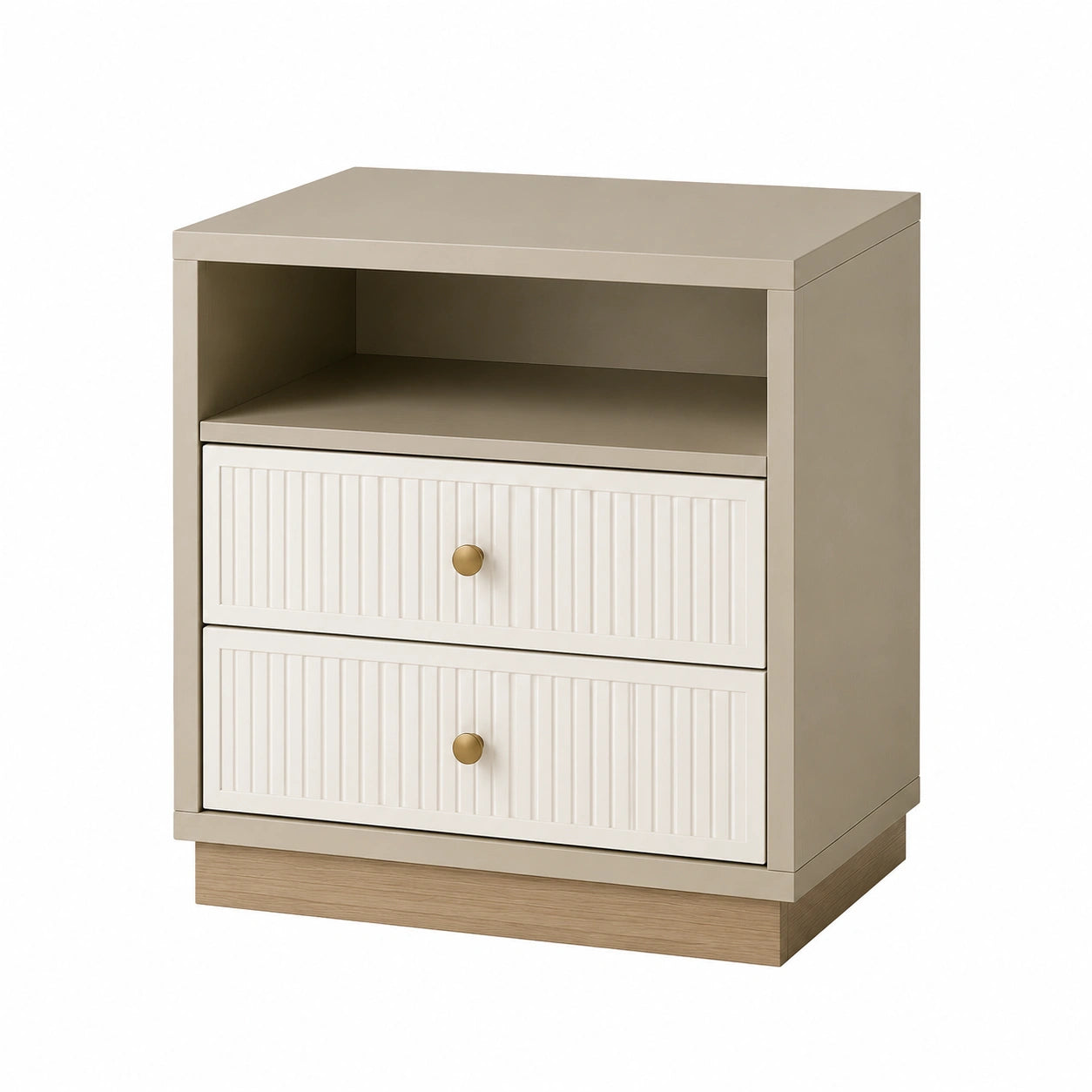 Holz Nachttisch mit Zwei Schubladen Beige 40x30x50cm