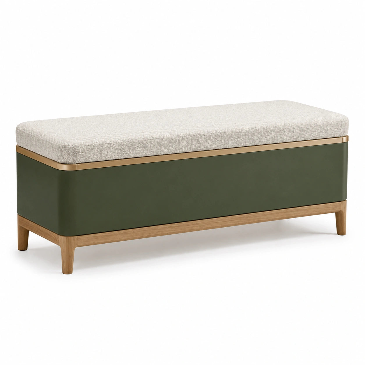 Sitzbank mit Stauraum Leinenbezug Massivholz 120cm