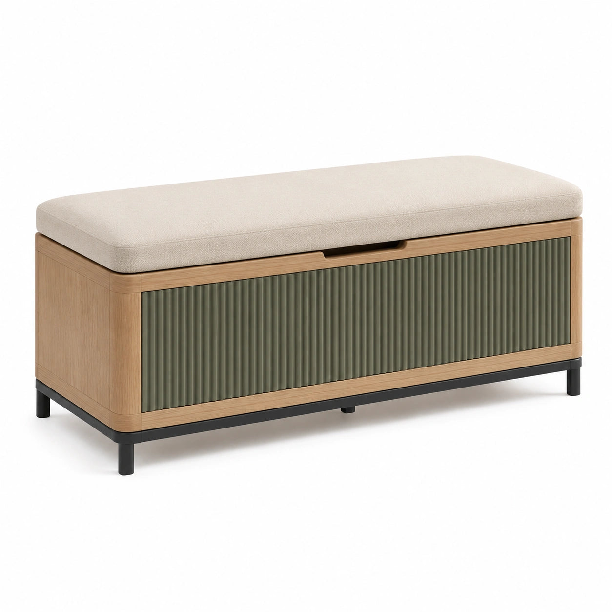 Polsterbank mit Stauraum Eiche/Metall Beige/Grün 100x35x43 cm