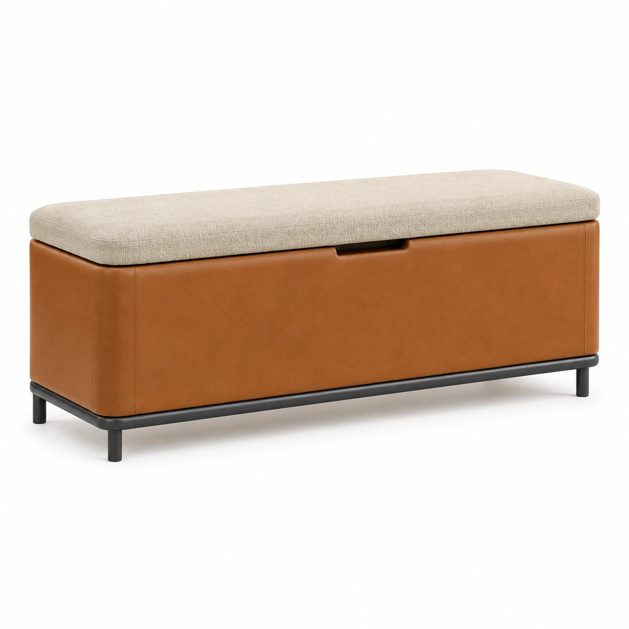 Sitzbank mit Stauraum Leinen und Kunstleder Braun/Beige