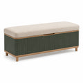 Holzbank mit Stoffpolster und Stauraum Beige/Grün 120cm