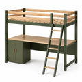 Holzbett mit Schreibtisch und Schrank Metall Grün/Natur