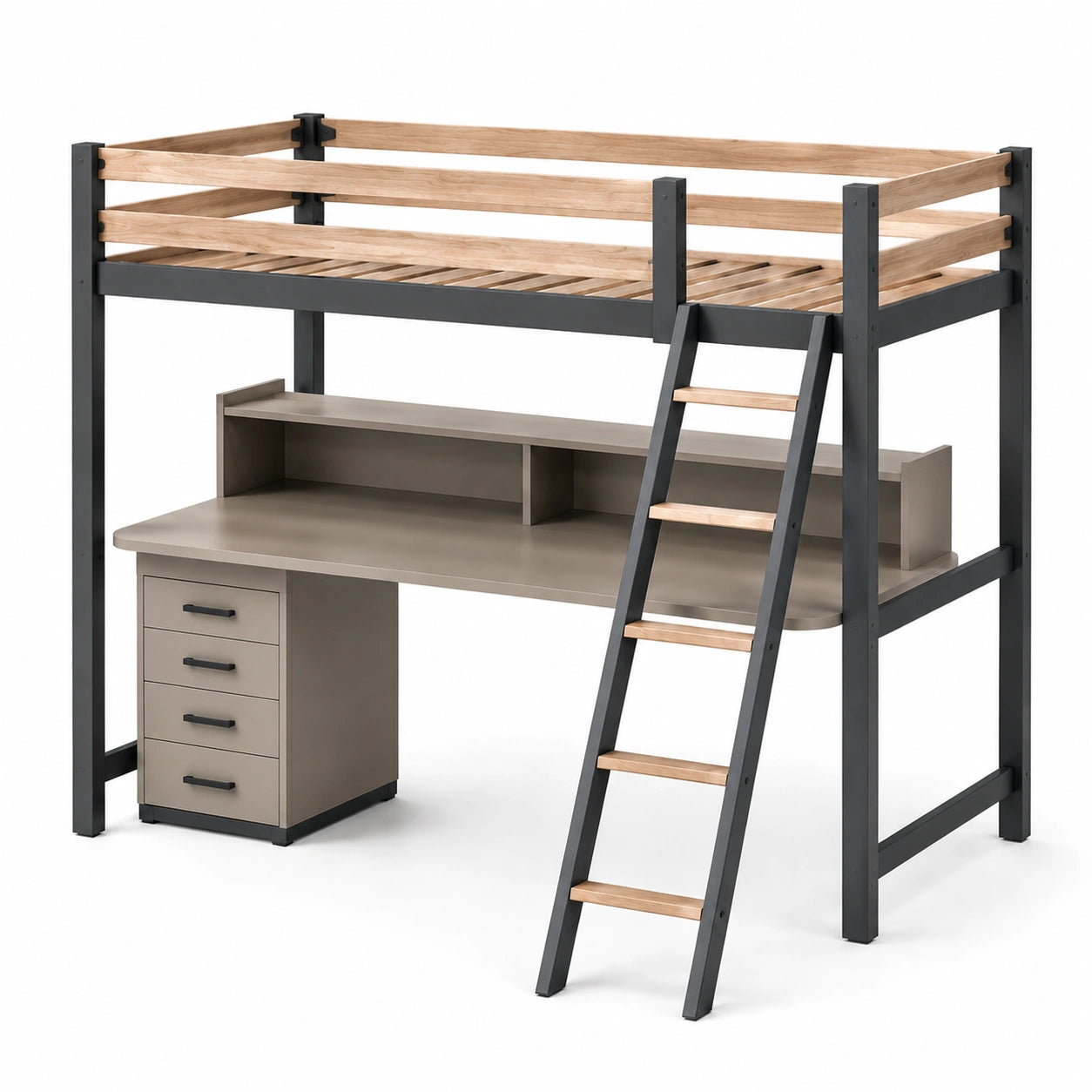 Hochbett mit Schreibtisch Holz/Metall 200x90 cm