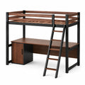 Hochbett aus Metall und Holz mit Schreibtisch und Schrank 200x90 cm Braun/Schwarz