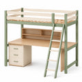Hochbett mit Schreibtisch und Leiter aus Holz Grün Natur