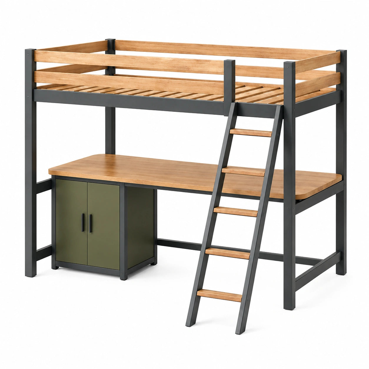 Metall- und Holzetagenbett mit Schreibtisch und Schrank