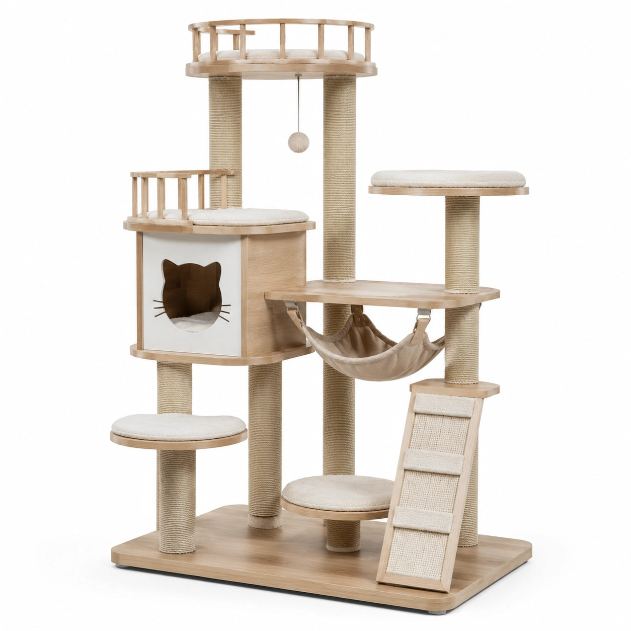 Kletterbaum aus Holz Beige mit Sisal