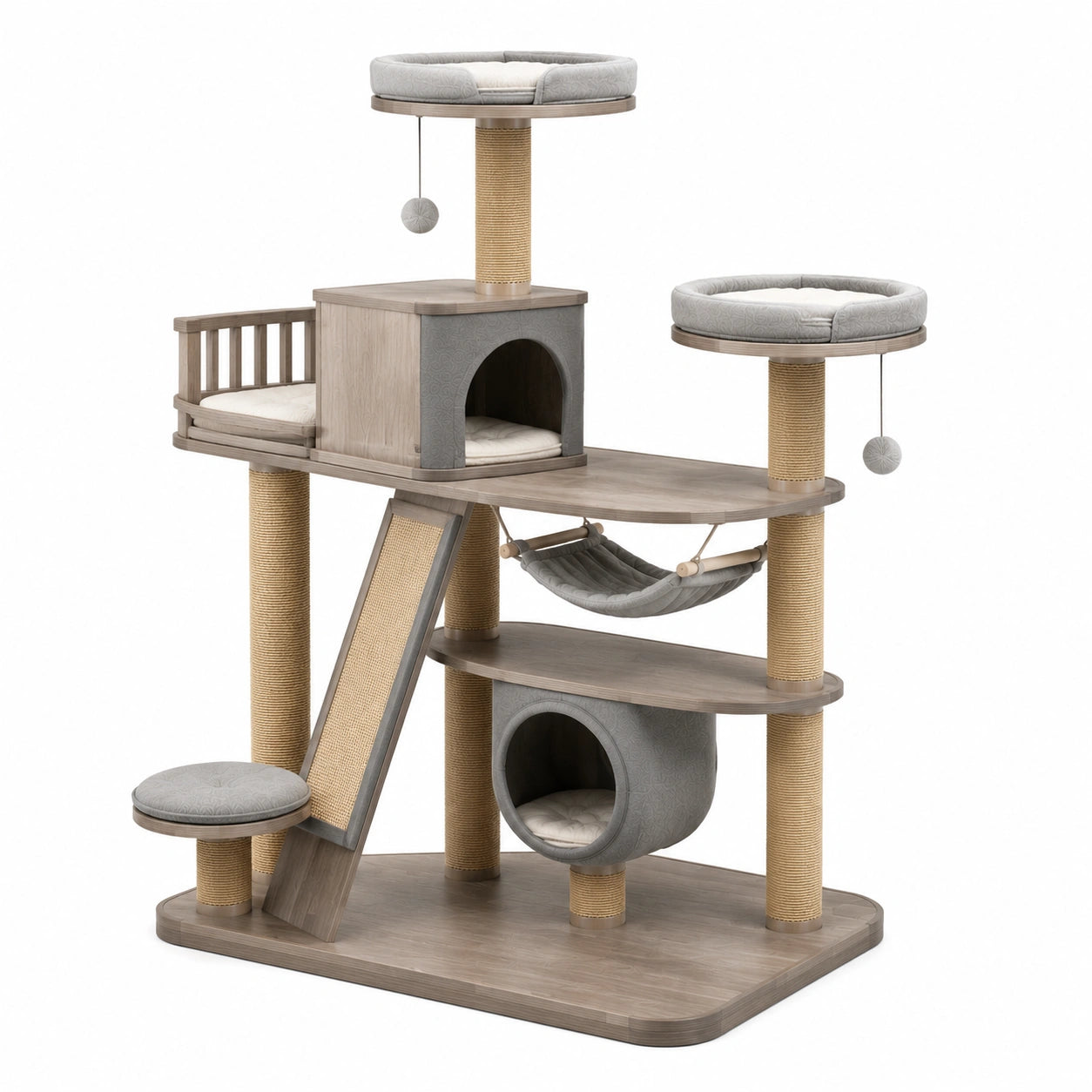 Katzenbaum mit Plattformen und Höhle 145 cm Grau Polyester