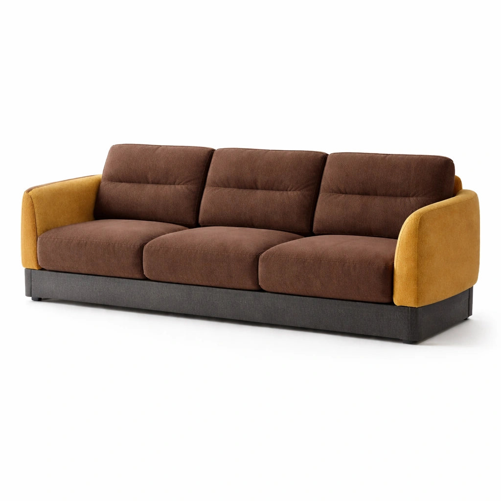 3-Sitzer Sofa Stoff Braun/Gelb