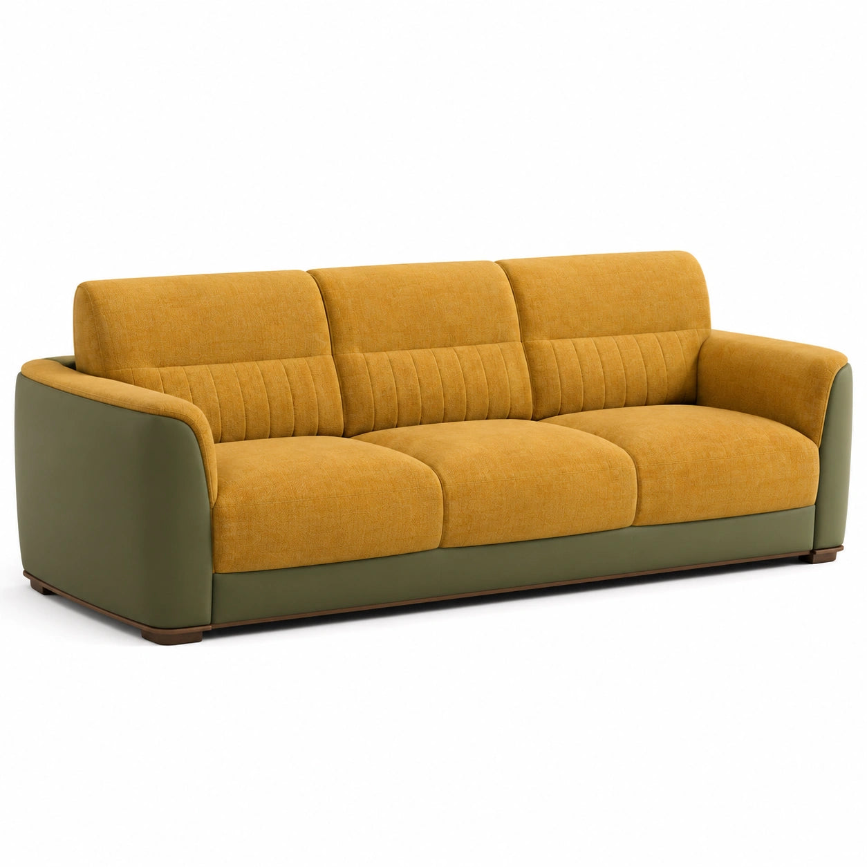 Dreiersitziges Sofa aus Leinenstoff und künstlichem Leder, Gelb/Grün