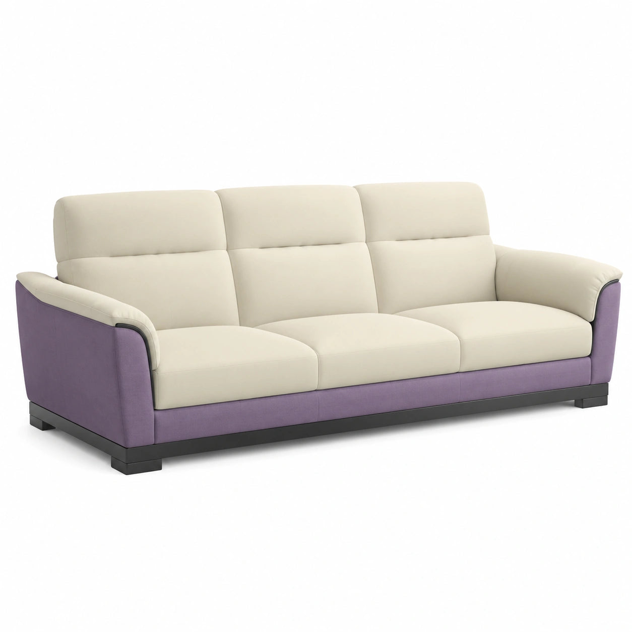 3-Sitzer Sofa aus Kunstleder Creme/Lila mit Holzrahmen