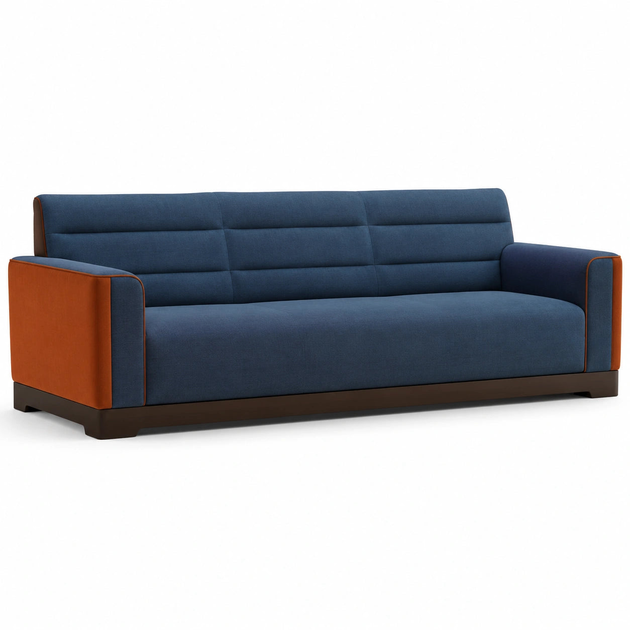 Dreier-Sofa aus Stoff mit Holzrahmen Blau/Orange