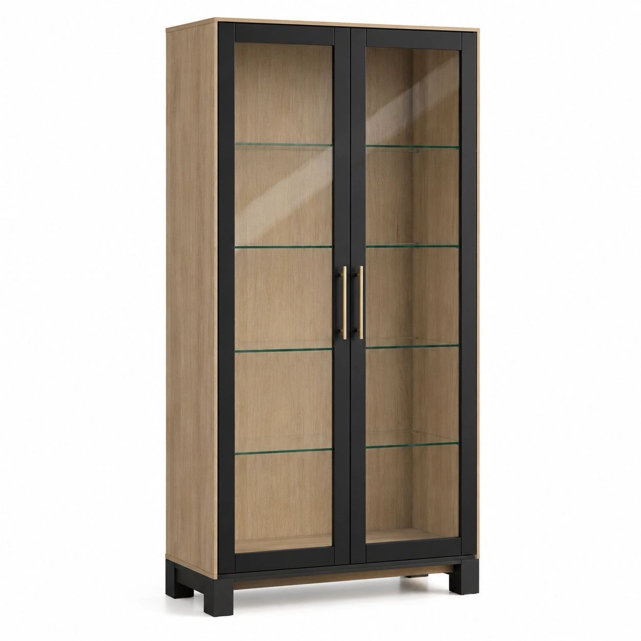 Vitrine Holz Glas Eiche Schwarz 200cm