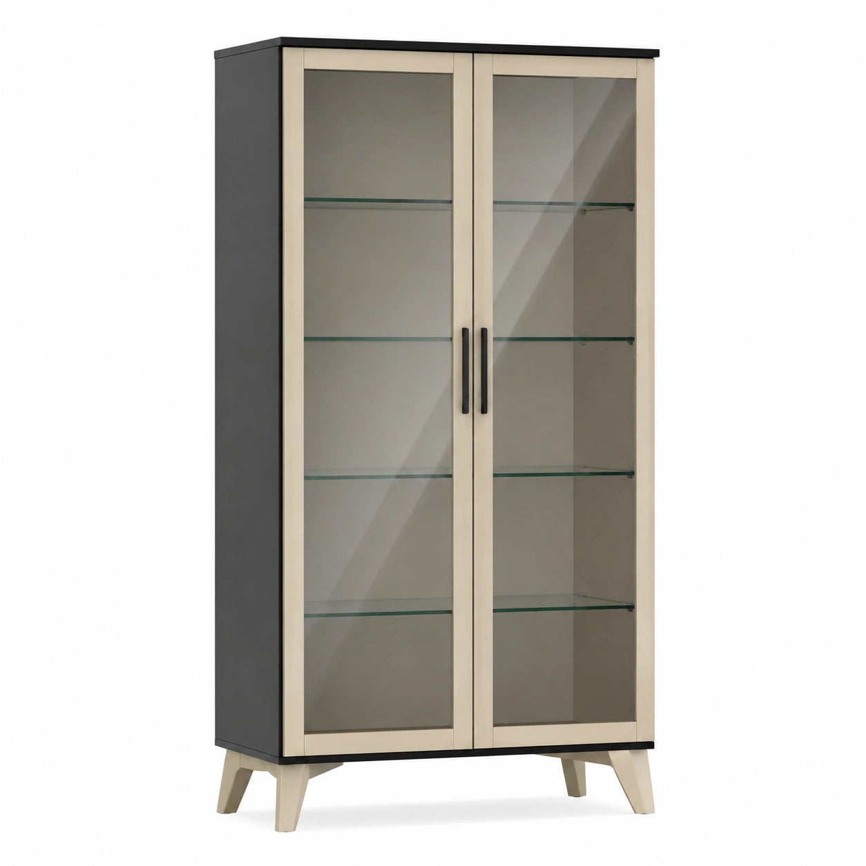 Vitrine mit Glastüren Holz/Metall Schwarz/Beige 180x80x40cm