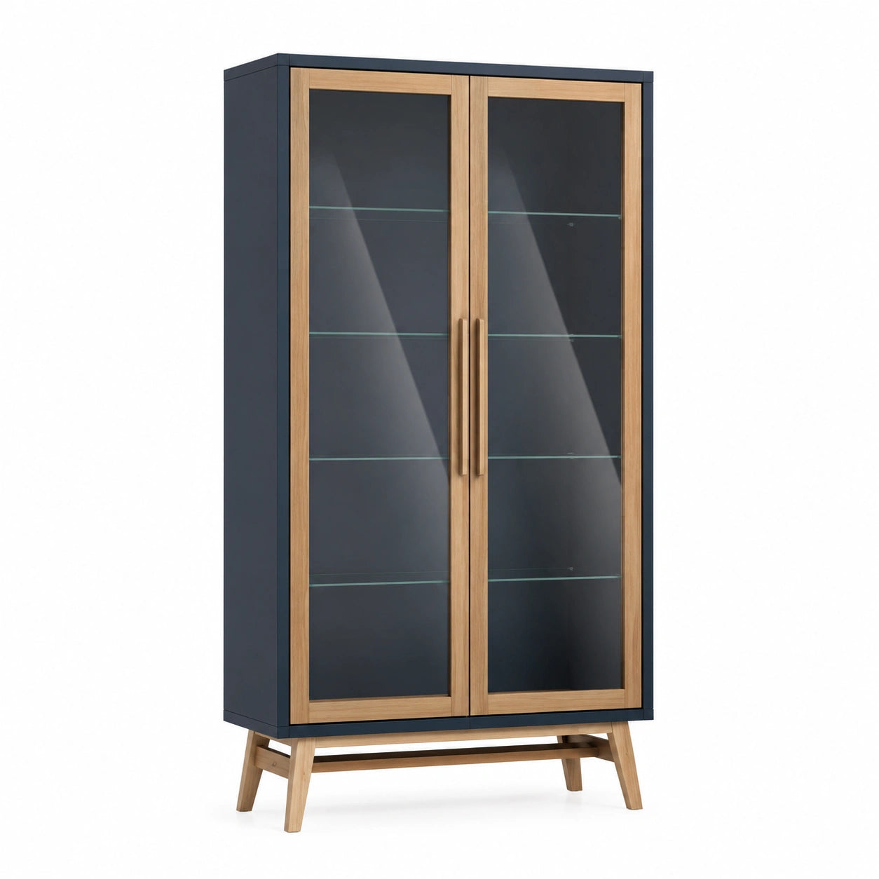 Vitrine aus Holz mit Glastüren und Regalböden Schwarz/Eiche