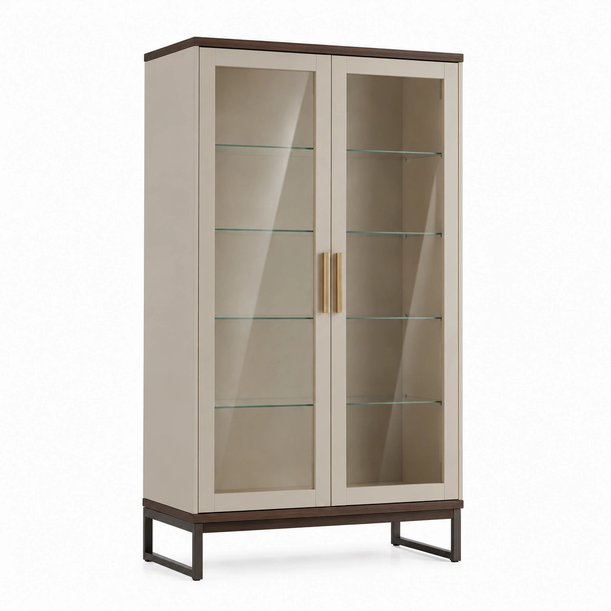 Vitrine mit Glastüren MDF und gehärtetem Glas Beige Eiche 180cm