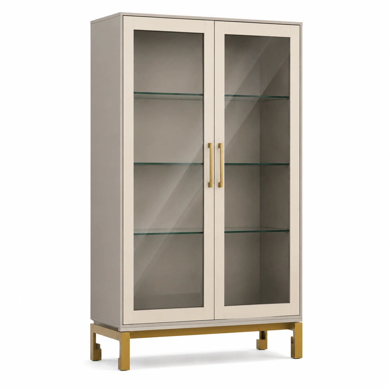 Vitrine Holz und Gehärtetes Glas Türen Beige mit Regalen