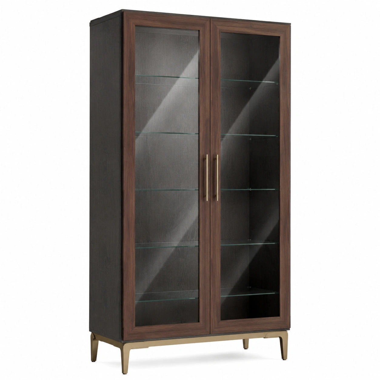 Vitrine aus Holz mit gehärteten Glastüren