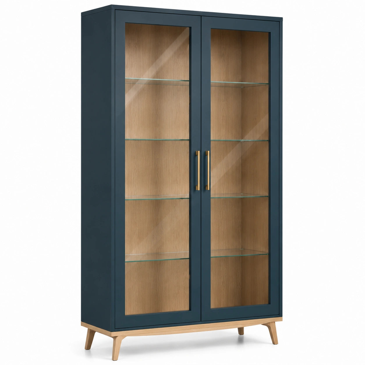 Vitrine Holz Blau Sicherheitsglas