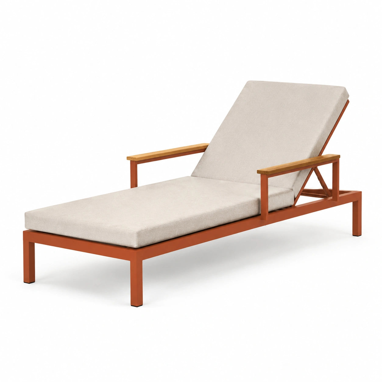 Aluminium- und Teakholz-Sonnenliege mit Polyesterbezug Beige