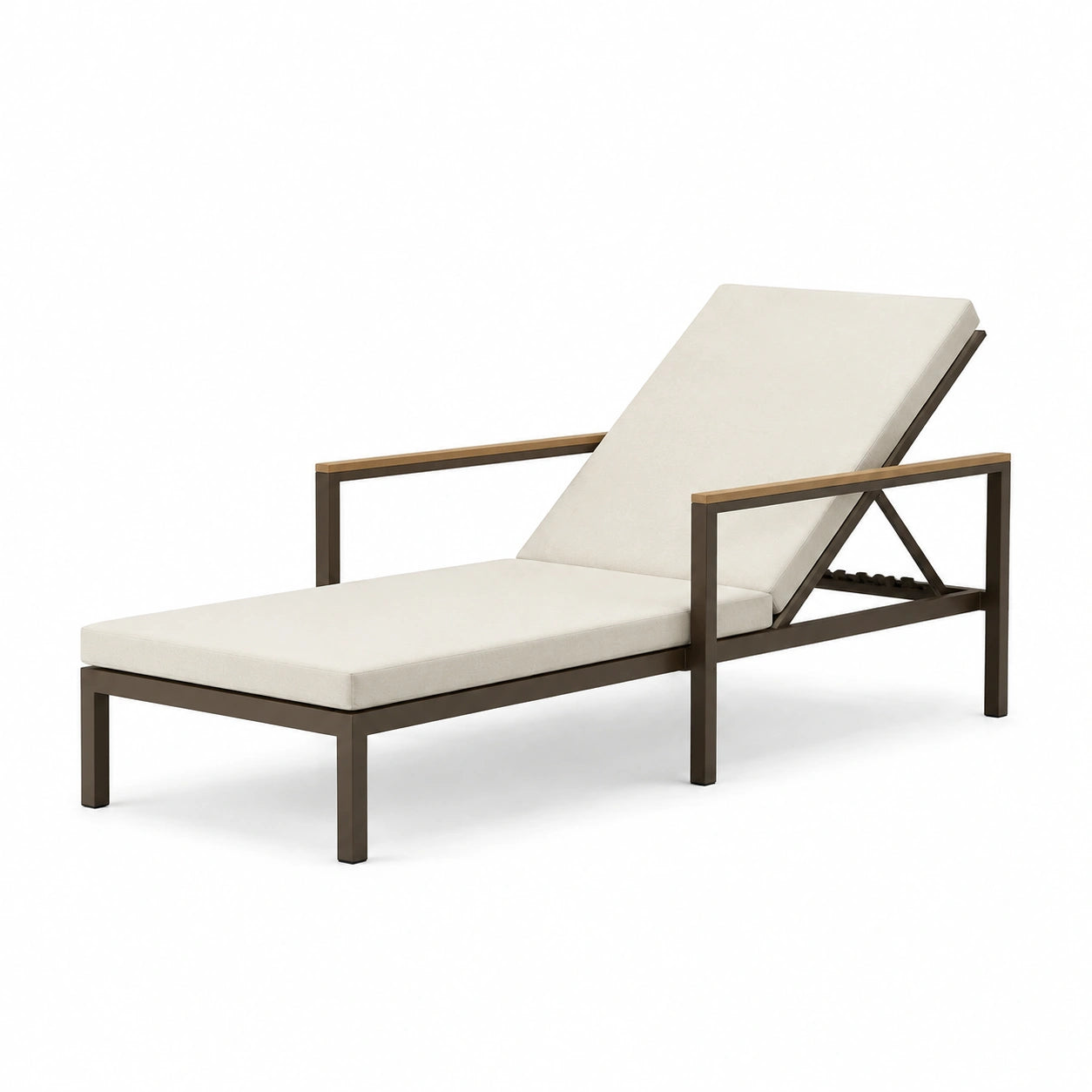 Aluminium Sonnenliege mit Teak-Armlehnen Creme 200 cm