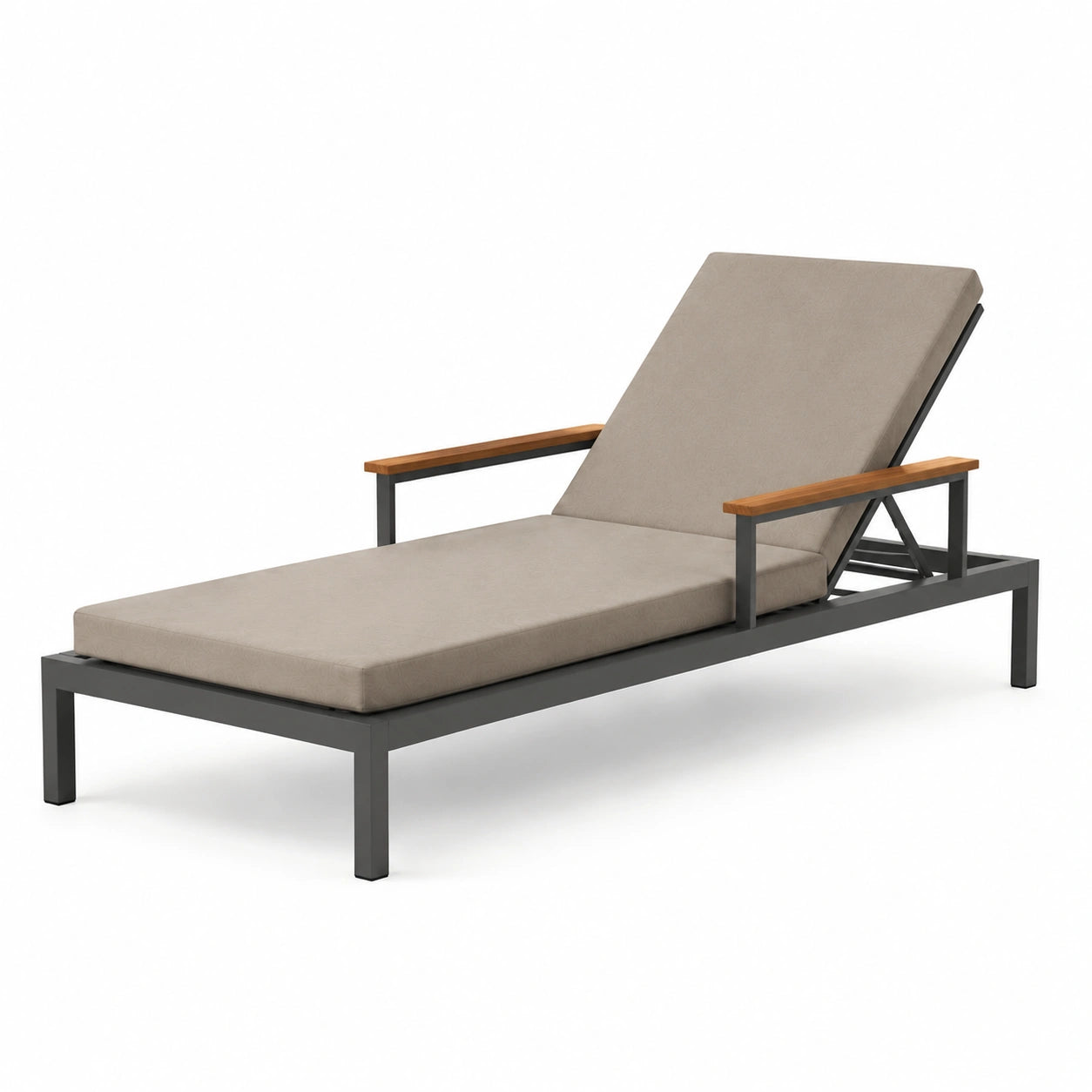 Gartenliege Aluminium Taupe mit Holzarmlehnen