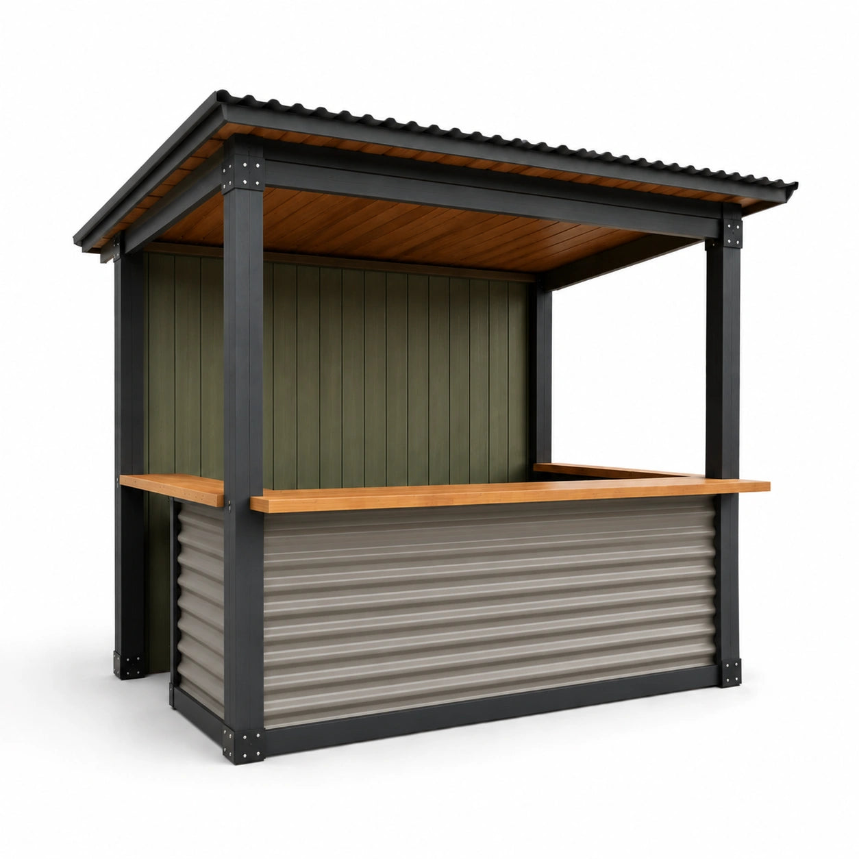 Outdoor-Barschuppen aus Metall mit Holzdetails 250x120x240 cm