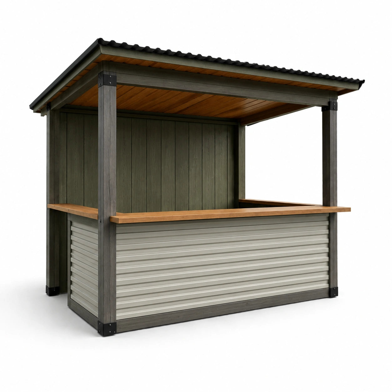 Gartenbar-Pavillon mit Holzrahmen und Metallwänden Grün/Braun