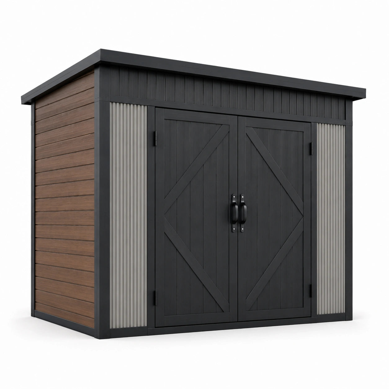 Gartenschuppen aus Holz-Kunststoff-Verbundwerkstoff mit Doppeltür 243x174x236cm Schwarz/Braun