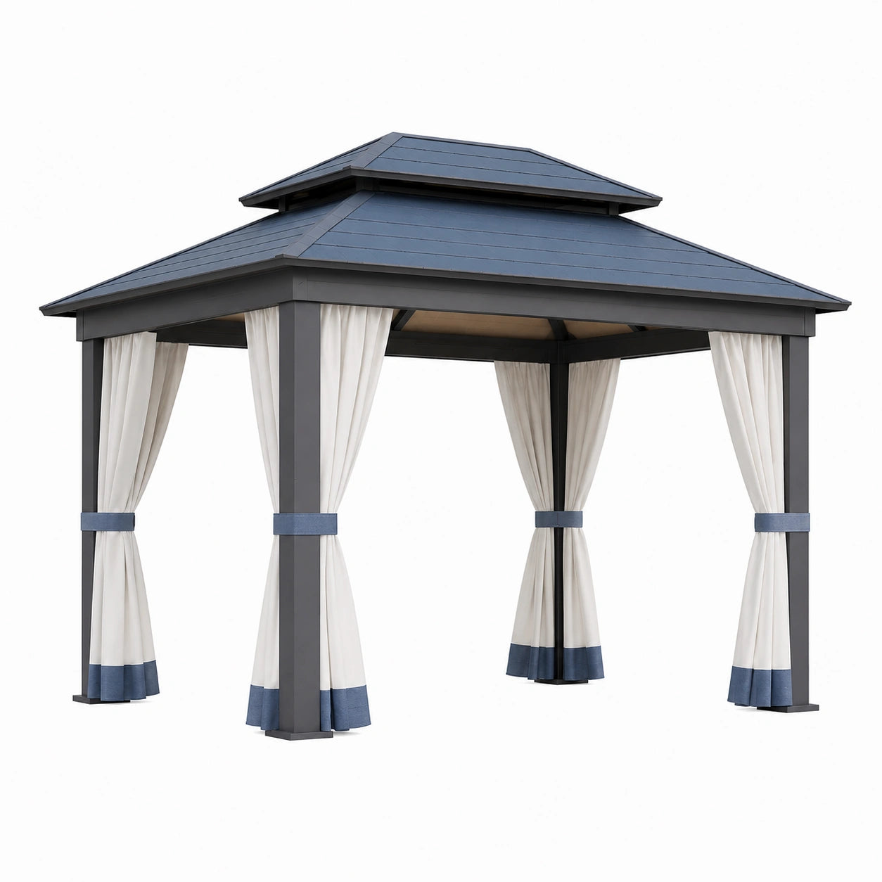 Metall Gartenpavillon mit Polyestervorhängen 300x300x260 cm