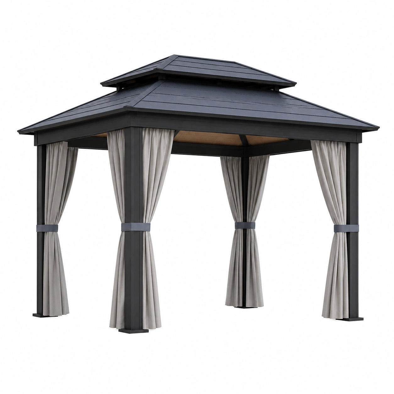 Gartenpavillon aus Aluminium mit Polycarbonat-Dach und Polyester-Vorhängen
