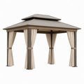 Aluminium Pavillon mit Polyester Vorhängen Beige Braun 360x360x280 cm